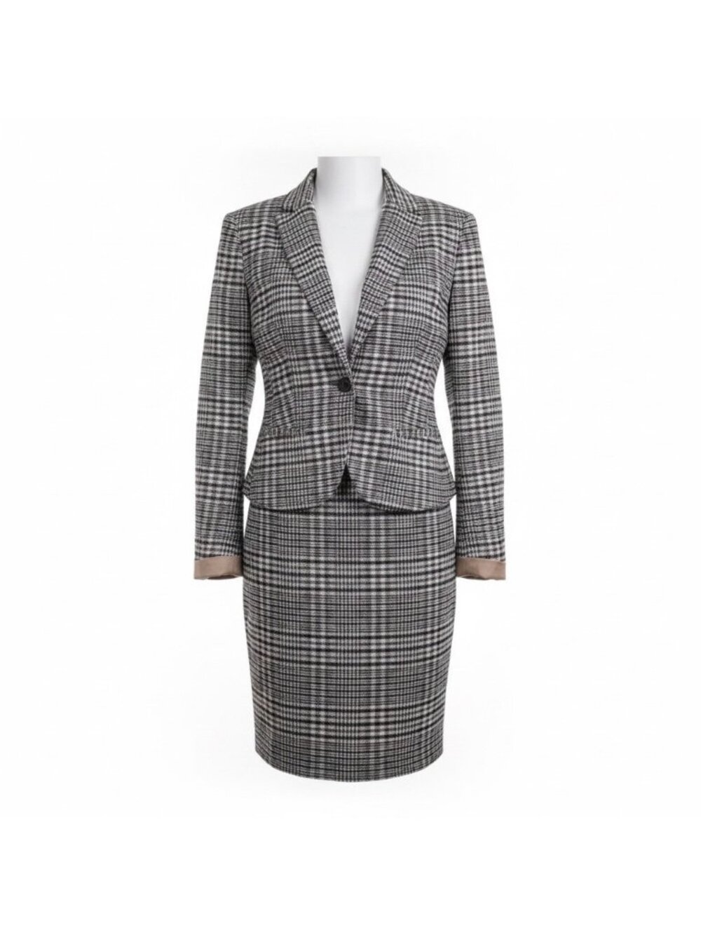 Amanda + Chelsea Womens Black Plaid Blazer & Skirt Suit Set Sz M Sz S